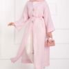 Long Kimono with Button and Tie Pink