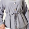 Gold Buttoned Waist Tunic Skirt Set Grey - Afbeelding 4