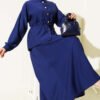 Denim Set with Blouse and Belted Skirt Navy Blue - Afbeelding 6