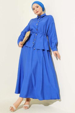 Gold Buttoned Waist Tunic Skirt Set Gold