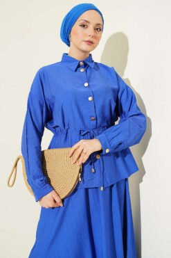 Alternatieve weergave van Gold Buttoned Waist Tunic Skirt Set Gold