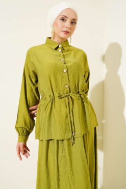 Alternatieve weergave van Gold Buttoned Waist Tunic Skirt Set Gold
