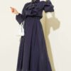 Gold Button Front Ruffled Skirt Set Navy Blue wholesale clothing set - Hicabistan Turkey factory