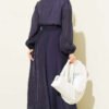Gold Button Front Ruffled Skirt Set Navy Blue wholesale clothing set view 3 - Hicabistan Turkey factory