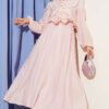 Gold Button Front Ruffled Skirt Set Pink