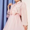 Gold Button Front Ruffled Skirt Set Pink - immagine 2