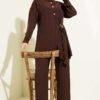 Gold Button Side Tie Two-Piece Set Brown