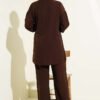 Gold Button Side Tie Two-Piece Set Brown - Afbeelding 3