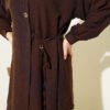 Gold Button Side Tie Two-Piece Set Brown - Afbeelding 4