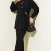 Gold Button Side Tie Two-Piece Set Black