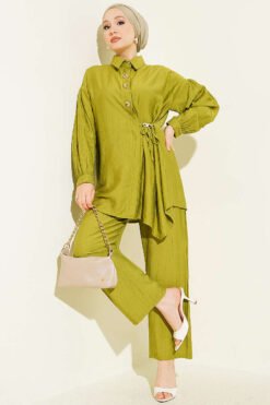 Gold Button Side Tie Two-Piece Set Gold