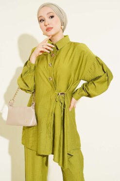 منظر بديل لـ Gold Button Side Tie Two-Piece Set Gold
