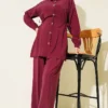 Floral Button Side Tunic Set Burgundy