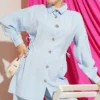 Floral Button Side Tunic Set Blue - immagine 2