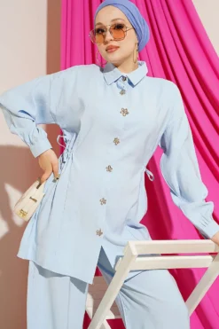 Alternative view of Floral Button Side Tunic Set Blue