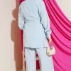 Floral Button Side Tunic Set Blue - immagine 3