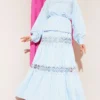 Lace Detailed Skirted Two-Piece Set Blue