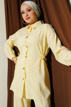 Alternative view of Floral Button Side Tunic Set Yellow