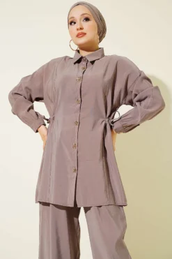 Alternative view of Floral Button Side Tunic Set Mink