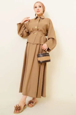 Buttoned Skirt Two-Piece Set Camel