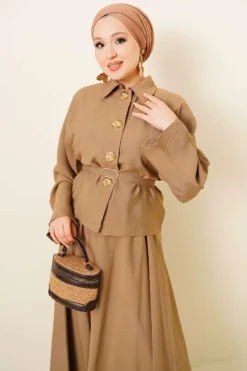 Alternative view of Buttoned Skirt Two-Piece Set Camel