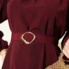 Belted Evening Dress with Gold Buckle Burgundy – Bild 4