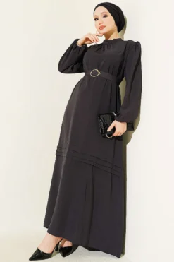 Belted Evening Dress with Gold Buckle Gold