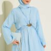 Dress with Front Tie and Gold Buckle Blue - immagine 2