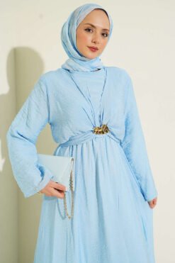 Alternative view of Dress with Front Tie and Gold Buckle Blue