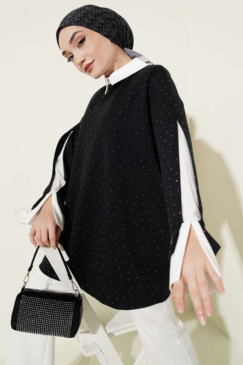 Shirt Panel Stone Embellished Tunic Dark Navy