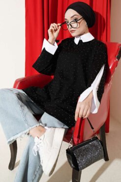 Shirt Panel Stone Embellished Tunic Black