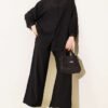 Shirt Collar Stitch Detail Two-Piece Set Black