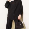 ⁦Shirt Collar Stitch Detail Two-Piece Set Black⁩ - الصورة ⁦2⁩