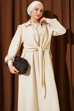 Vue alternative de Shirt Dress with Tie Closure Beige
