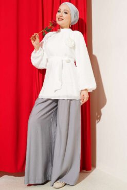 Alternatieve weergave van Rose Brooch Self-Belted Tunic White