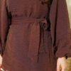 Rose Brooch Self-Belted Tunic Brown - immagine 4