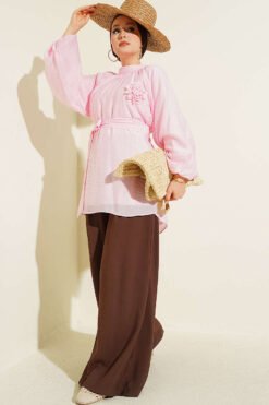 Alternatieve weergave van Rose Brooch Self-Belted Tunic Pink