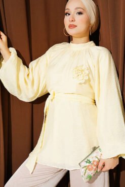 Rose Brooch Self-Belted Tunic Yellow