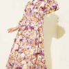 Rose Printed Half Button Dress Plum