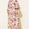 Rose Printed Half Button Dress Plum - Image 3