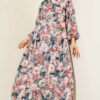 Rose Printed Half Button Dress Petrol
