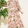Rose Printed Half Button Dress Mink