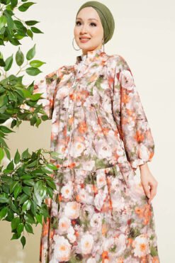 Vista alternativa de Rose Printed Half Button Dress Mink
