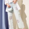 Rose Detail Mini Stone Detailed Pants Stone
