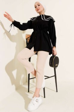 Alternative view of Lace Double Sailor Collar Shirt Black