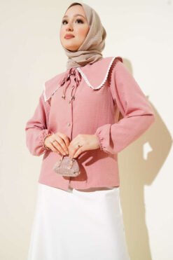 Lace Sailor Collar Short Shirt Powder Pink