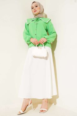 Vue alternative de Lace Sailor Collar Short Shirt Green