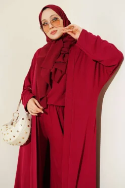Alternative view of Basic Three-Piece Set with Cardigan Burgundy
