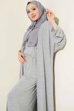 Alternative view of Basic Three-Piece Set with Cardigan Grey