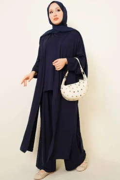 Cardigan Loose Three-Piece Set Navy Blue